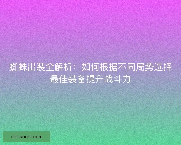 蜘蛛出装全解析：如何根据不同局势选择最佳装备提升战斗力